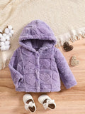 Kid Baby Girl Heart Pattern Fleece Hooded Jacket Warm Thickened Coat