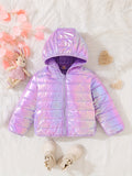 Kid Girl Vibrant Snow Shiny Hooded Padded Lightweight Coat