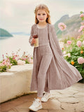 Kid Girl Stretchy Knitwear Soft Long Sleeve Shawl Cardigan Sweater 3 Pcs Sets