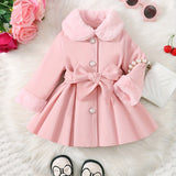 Kid Baby Girl Winter Fleece Coat Solid Bow Coats