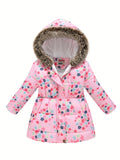 Kids Girls Floral Hooded Warm Snow Thermal Padded Outerwear Coats