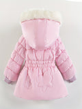 Kid Girls Warm Padded  Fur Collar Solid Cute Winter Coats Jacket