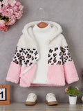 Baby Girl Trendy Leopard Splicing Fuzzy Jacket Warm Coats