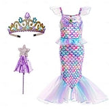 Book Week 2026 The Little Mermaid Little Mermaid Mermaid Tail Aqua Princess Dress Halloween Dress Cosplay Costume Theme Party Costume Cosplay Movie Cosplay for Girls' Kid's Carnival Masquerade