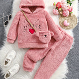 Kid Baby Girls Cute Reversible Plush Fleece Embroidery Long Sleeve 3pcs Sets