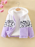 Kid Girl Warm Fuzzy Contrast Stitching Leopard Print Jacket Coat