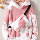 Kid Girl Adorable Fuzzy Teddy Hoodie Tops With Bag Set