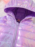 Kid Girl Vibrant Snow Shiny Hooded Padded Lightweight Coat