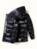 Kid Boys Letters Print Hooded -padded Jacket Metallic Warm Coat