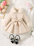 Kid Baby Girl Winter Fleece Coat Solid Bow Coats