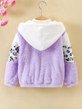 Kid Girl Warm Fuzzy Contrast Stitching Leopard Print Jacket Coat