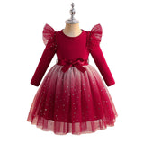 Kid Girls Long-sleeve Gradient Multicolor Tulle Dress