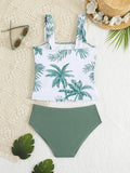Kids Girls Swimsuit Outdoor Beach Graphic Leaf Vacation Bathing Suits