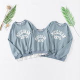 Family Matching Letter Casual Dusty Blue Long Sleeve T-shirt Pullover Tops