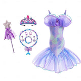 Book Week 2026 The Little Mermaid Little Mermaid Mermaid Tail Aqua Princess Dress Halloween Dress Cosplay Costume Theme Party Costume Cosplay Movie Cosplay for Girls' Kid's Carnival Masquerade