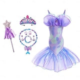 Book Week 2026 The Little Mermaid Little Mermaid Mermaid Tail Aqua Princess Dress Halloween Dress Cosplay Costume Theme Party Costume Cosplay Movie Cosplay for Girls' Kid's Carnival Masquerade