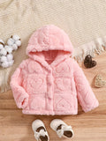 Kid Baby Girl Heart Pattern Fleece Hooded Jacket Warm Thickened Coat