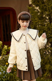 Kid Girls Preppy Turn-Down Big Collar Cotton-Padded Lightweight Jacket Coat