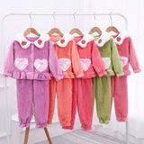 Kid Boy Girl Autumn Winter Coral Velvet Padded Warm Pajamas