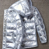 Kid Boys Letters Print Hooded -padded Jacket Metallic Warm Coat