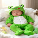 0-18M Baby Halloween Zipper Footed Long Sleeve Frog Jumpsuit Romper