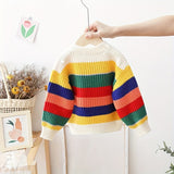 Kid Baby Girl Rainbow Striped  Soft Cozy Pullover Sweater