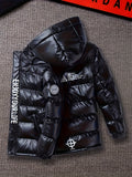 Kid Boys Letters Print Hooded -padded Jacket Metallic Warm Coat