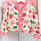 Kid Baby Girl Winter Floral Cardigan Cozy Crew Neck Knit Sweater