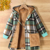 Kid Girl Cozy Fleece  Soft Thick Warm Winter Plaid Hooded Coat