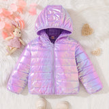 Kid Girl Vibrant Snow Shiny Hooded Padded Lightweight Coat