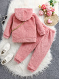 Kid Baby Girls Cute Reversible Plush Fleece Embroidery Long Sleeve 3pcs Sets