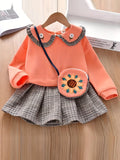 Kid Girls Elegant  Comfy Cotton Outfits Long Sleeve Knitwear 2pcs Sets