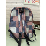 Teen Girls Boys Vintage Denim Patchwork Backpack Trendy School Bag Back to School