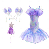 Book Week 2026 The Little Mermaid Little Mermaid Mermaid Tail Aqua Princess Dress Halloween Dress Cosplay Costume Theme Party Costume Cosplay Movie Cosplay for Girls' Kid's Carnival Masquerade