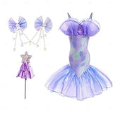 Book Week 2026 The Little Mermaid Little Mermaid Mermaid Tail Aqua Princess Dress Halloween Dress Cosplay Costume Theme Party Costume Cosplay Movie Cosplay for Girls' Kid's Carnival Masquerade