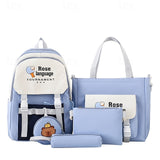 Back to School 4-Piece Kid Pink Backpack Set – Includes School Bag, Tote, Pencil Case & Coin Purse