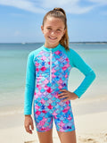 Kids Girls Swimsuit Outdoor Beach Graphic Vacation Fashion Zipper Bathing Suits