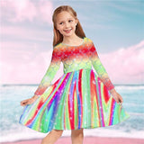Kids Girls Rainbow Mermaid Long Sleeve Casual Daily Swing Dresses