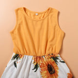 Family Matching Mommy and Me Tie Dye Sunflower Sleeveless Midi Dresses