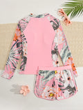 Kids Girl Swimsuit Outdoor Beach Graphic Leaf Sports Bathing Suits
