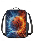 Kid Basketball Polyester Large Capacity Print Backpack Lunch Bag Pencil Case 3-Piece Set