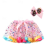 2 Pcs Kids Girls Cute Patchwork Yellow Pink Blue Skirts