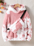 Kid Girl Adorable Fuzzy Teddy Hoodie Tops With Bag Set