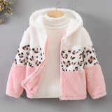 Kid Girl Warm Fuzzy Contrast Stitching Leopard Print Jacket Coat