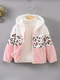 Kid Girl Warm Fuzzy Contrast Stitching Leopard Print Jacket Coat