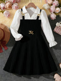 5-12Y Kid Girls Patchwork Striped Stylish Long-sleeve Autumn Dresses
