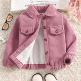 Kid Baby Girls Solid Button Collared Corduroy Jacket Coats