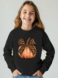 Kid Girl Cozy Cute Pumpkin Print Soft Polyester Round Neck Shirts