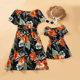 Family Matching Floral Graphic Casual Print Short Sleeve Knee-length Dresses