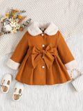 Kid Baby Girl Winter Fleece Coat Solid Bow Coats